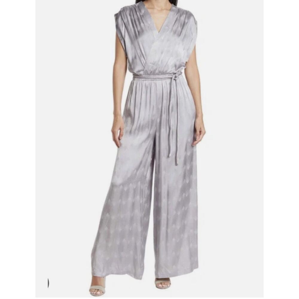Current Air grey silver wide leg‎ chevron jumpsuit womans Small Retro Art Deco